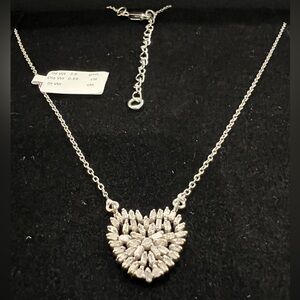 Dazzling 925 Sterling Silver Natural Diamond Heart Necklace